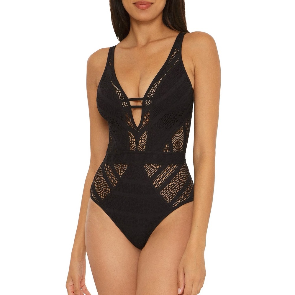 Becca Press Play One Piece Crochet Cut Out Swimsuit
